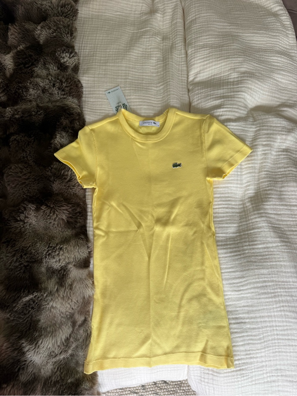 Lacoste womens Yellow Cotton Crewneck Tee